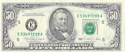 Small Size $50 Federal Reserve Notes Paper Money