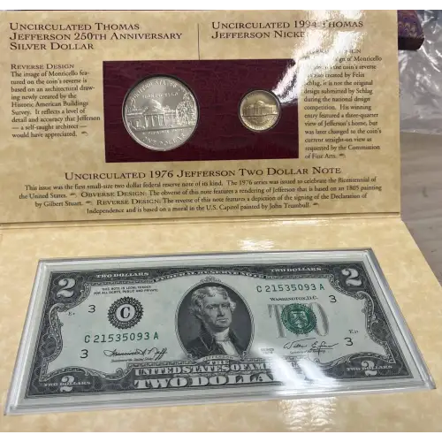 1993 Jefferson Coin and Currency Set- Uncirculated Silver Dollar (4)