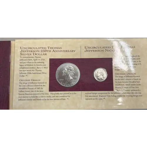 1993 Jefferson Coin and Currency Set- Uncirculated Silver Dollar (3)