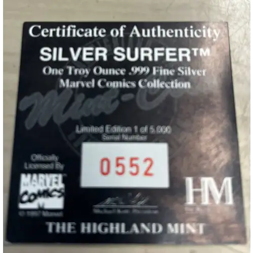1997 Marvel Silver Surfer 1 oz silver coin (2)