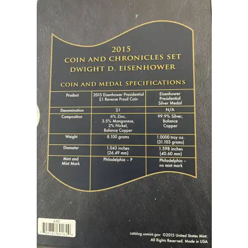 2015 Dwight D. Eisenhower Coin and Chronicles- 