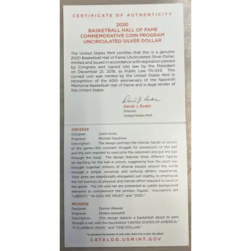2020 Basketball Hall of Fame Uncirculated $1.00 (5)