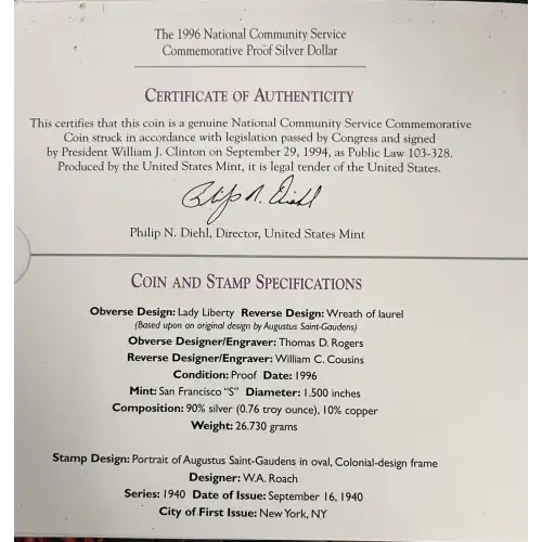 National Community Service (1996) Coin & Stamp Set (4)